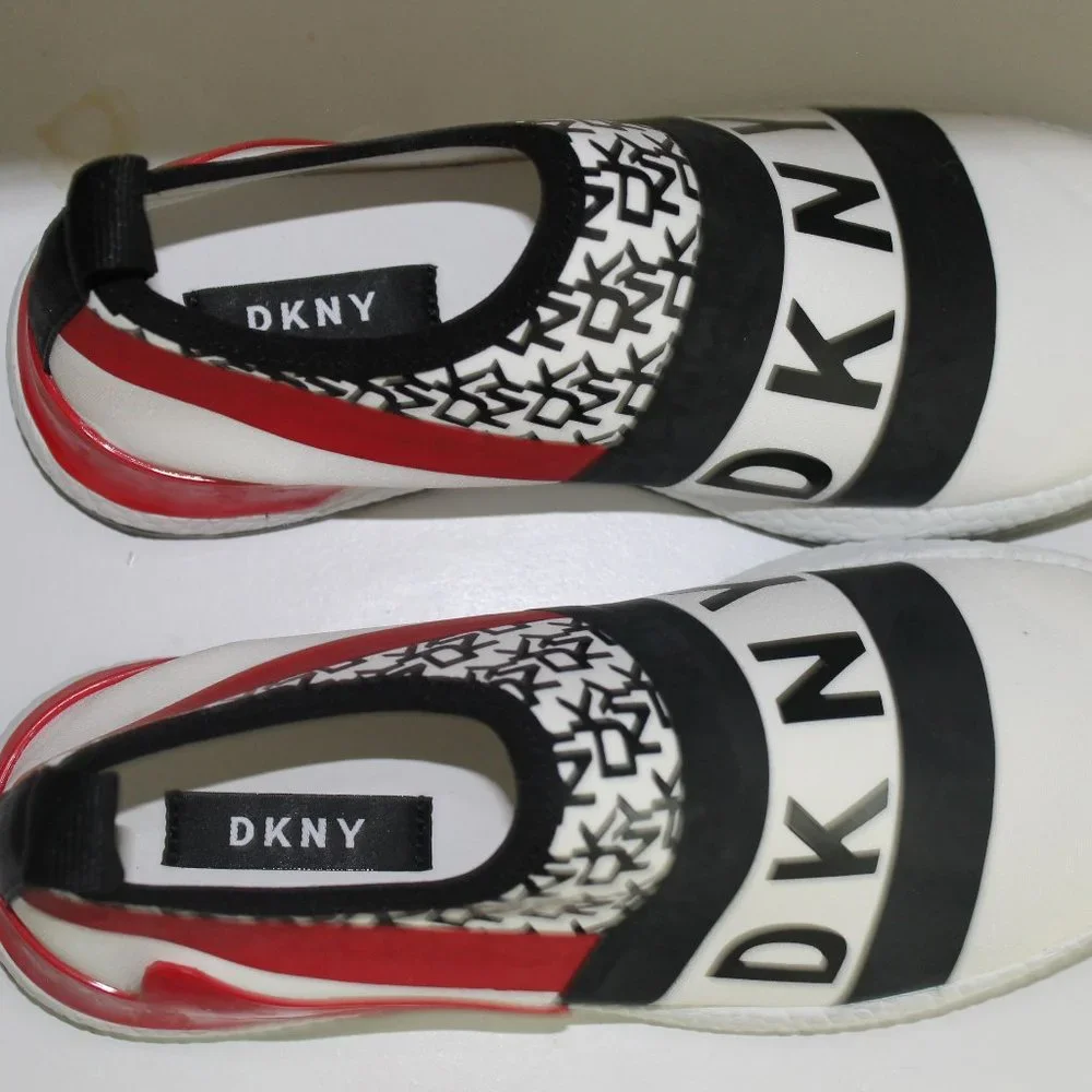 REDUCED DNKY REESE Women Shoes Logo Strap Sneakers Black White Red Size 6 NEW